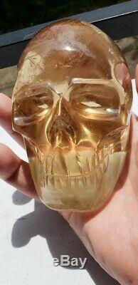 Large & energetic, deep natural color CITRINE CRYSTAL SKULL! Remarkable piece