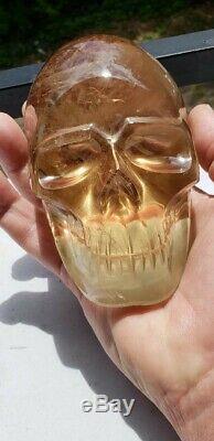 Large & energetic, deep natural color CITRINE CRYSTAL SKULL! Remarkable piece