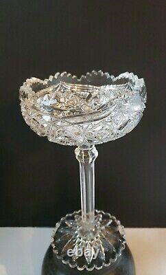 Lead Crystal Compote Sawtooth Trim & Foot EXCELLENT VINTAGE RARE PIECE