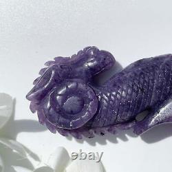 Lepidolite Hand Carved Hippocampus Natural Crystal (Unique Piece)