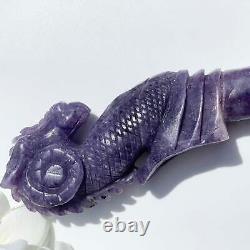 Lepidolite Hand Carved Hippocampus Natural Crystal (Unique Piece)