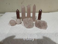 Lot Of Natural Rose Quartz Stone Spheres/towers And Raw Pieces