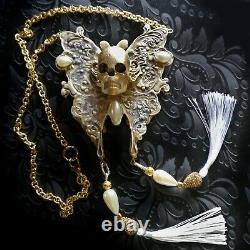 Luxury jewelry gothic art deco nouveau necklace pendant skull moth butterfly bib