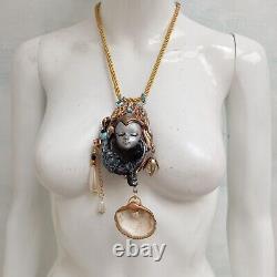 Luxury jewelry gothic art deco nouveau necklace pendant woman moon shell beads 1