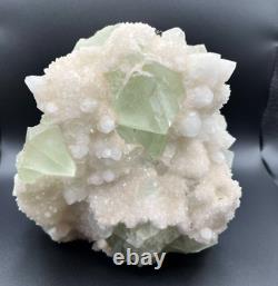Massive Green Fluorite on Snow Quartz China 10 INCHES TALL Display Piece