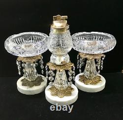 Mid-Century Modern Hollywood Regency Cut Crystal Lighter/ Ashtray 3 Piece