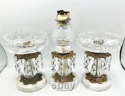 Mid-Century Modern Hollywood Regency Cut Crystal Lighter/ Ashtray 3 Piece