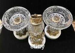 Mid-Century Modern Hollywood Regency Cut Crystal Lighter/ Ashtray 3 Piece