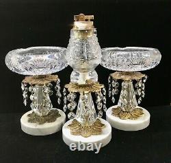 Mid-Century Modern Hollywood Regency Cut Crystal Lighter/ Ashtray 3 Piece