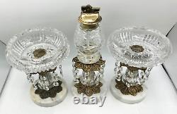 Mid-Century Modern Hollywood Regency Cut Crystal Lighter/ Ashtray 3 Piece