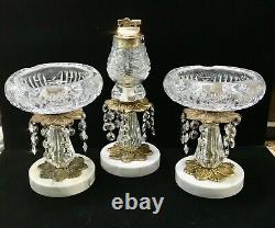 Mid-Century Modern Hollywood Regency Cut Crystal Lighter/ Ashtray 3 Piece