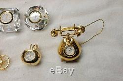 Miniature Collectible Clocks Brass And Lead Crystal Lot Of 12 Pieces Free Ship
