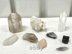 Mixed Crystal Lot 9 Pieces Smokey Quartz Apotholyte Stilbrite Phantom Point Crys