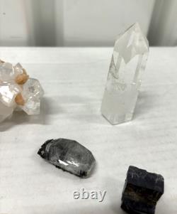 Mixed Crystal Lot 9 Pieces Smokey Quartz Apotholyte Stilbrite Phantom Point Crys