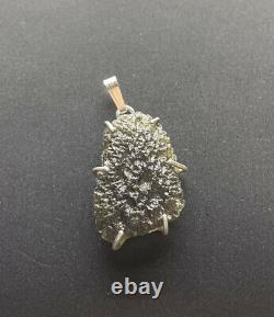 Moldavite Pendant Prong Set. 925 Silver 4.3gr/21.5ct Rare Piece