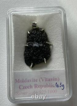 Moldavite Pendant Prong Set. 925 Silver 4.3gr/21.5ct Rare Piece