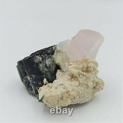 Morganite natural crystal with tourmaline collection piece 186g, Afghanistan
