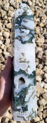 Moss Agate Tower Huge Large Big Tall Crystal Chakra Point Statement Piece