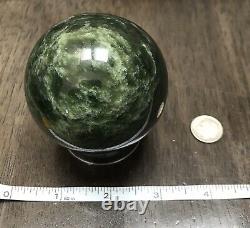 NEPHRITE GREEN JADE SPHERE withSTAND REIKI MEDIATION LUCK PIECE 65mm 1 POUND
