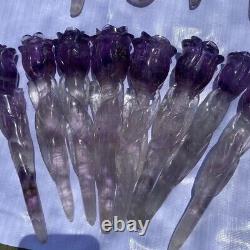 Natural Amethyst Hand Carving Crystal Wand Handicraft Ornaments Rose Valentine