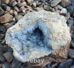 Natural Blue Celestite Crystal Geode Specimen 5lb 2.8oz Display Piece