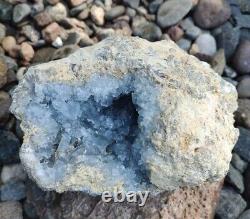 Natural Blue Celestite Crystal Geode Specimen 5lb 2.8oz Display Piece