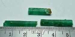 Natural Green Color Elongated Three Pieces Emerald Crystal Lot 10.70 Carat