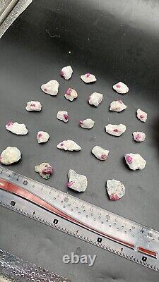 Natural Ruby Crystals Specimens With Feldspar On Matrix 22 Pieces 104.14 Grams