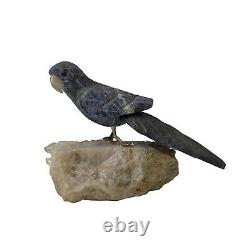Natural Stone Carved Gray Color Bird on Crystal Artistic Figure Display ws3225