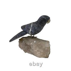 Natural Stone Carved Gray Color Bird on Crystal Artistic Figure Display ws3225