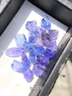 Natural Tanzanite Crystal Lot, 20 Pieces Zoisite Rough, Pleochroism, Tanzania