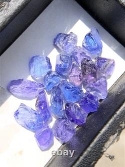 Natural Tanzanite Crystal Lot, 20 Pieces Zoisite Rough, Pleochroism, Tanzania