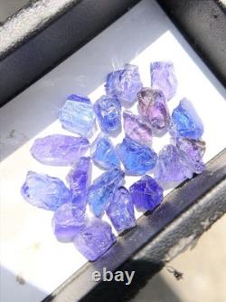 Natural Tanzanite Crystal Lot, 20 Pieces Zoisite Rough, Pleochroism, Tanzania