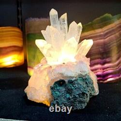 Natural White Crystal Cluster Lamp+Amethyst Base High Quality Quartz Crafts 1pc