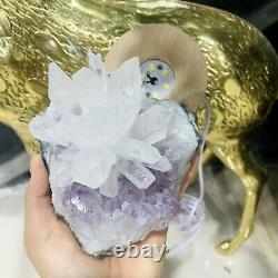 Natural White Crystal Cluster Lamp+Amethyst Base High Quality Quartz Crafts 1pc