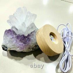 Natural White Crystal Cluster Lamp+Amethyst Base High Quality Quartz Crafts 1pc
