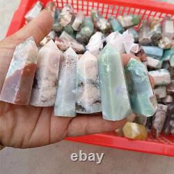 Natural polished crystals healing stones tower green blossom cherry agate point