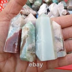 Natural polished crystals healing stones tower green blossom cherry agate point