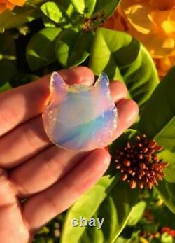 Opal Crystal Hand Carved Opalite Cat Head Gemstone Jewelry Making Christmas Gift