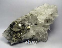 PYRITE BRILLIANT FINE CRYSTALS scattered on QUARTZS from PERU. SUPERIOR PIECE