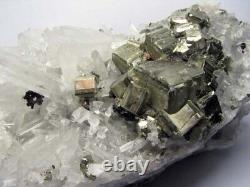 PYRITE BRILLIANT FINE CRYSTALS scattered on QUARTZS from PERU. SUPERIOR PIECE