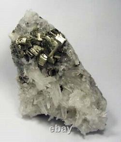 PYRITE BRILLIANT FINE CRYSTALS scattered on QUARTZS from PERU. SUPERIOR PIECE