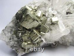 PYRITE BRILLIANT FINE CRYSTALS scattered on QUARTZS from PERU. SUPERIOR PIECE
