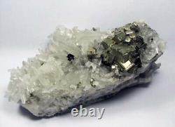 PYRITE BRILLIANT FINE CRYSTALS scattered on QUARTZS from PERU. SUPERIOR PIECE