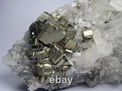 PYRITE BRILLIANT FINE CRYSTALS scattered on QUARTZS from PERU. SUPERIOR PIECE