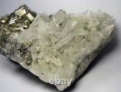 PYRITE BRILLIANT FINE CRYSTALS scattered on QUARTZS from PERU. SUPERIOR PIECE