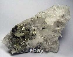 PYRITE BRILLIANT FINE CRYSTALS scattered on QUARTZS from PERU. SUPERIOR PIECE