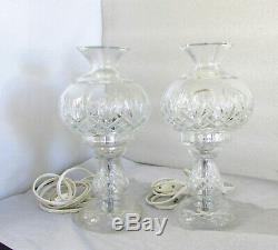 Pair Vintage Waterford Crystal Lismore 2 Piece Electric Hurricane Table Lamps