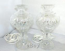 Pair Vintage Waterford Crystal Lismore 2 Piece Electric Hurricane Table Lamps