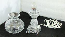 Pair Vintage Waterford Crystal Lismore 2 Piece Electric Hurricane Table Lamps